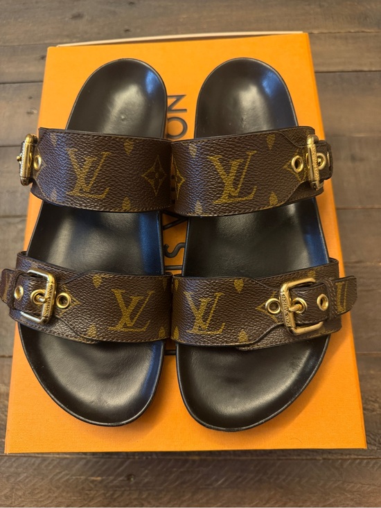Louis Vuitton Shoes - Louis Vuitton Brown Monogram Double-Buckle Slide Sandals